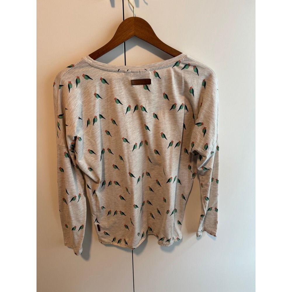 Naketano Women Bird Print Long Sleeve Top Gray Size M Nature Sustainable Earthy - Picture 3 of 6